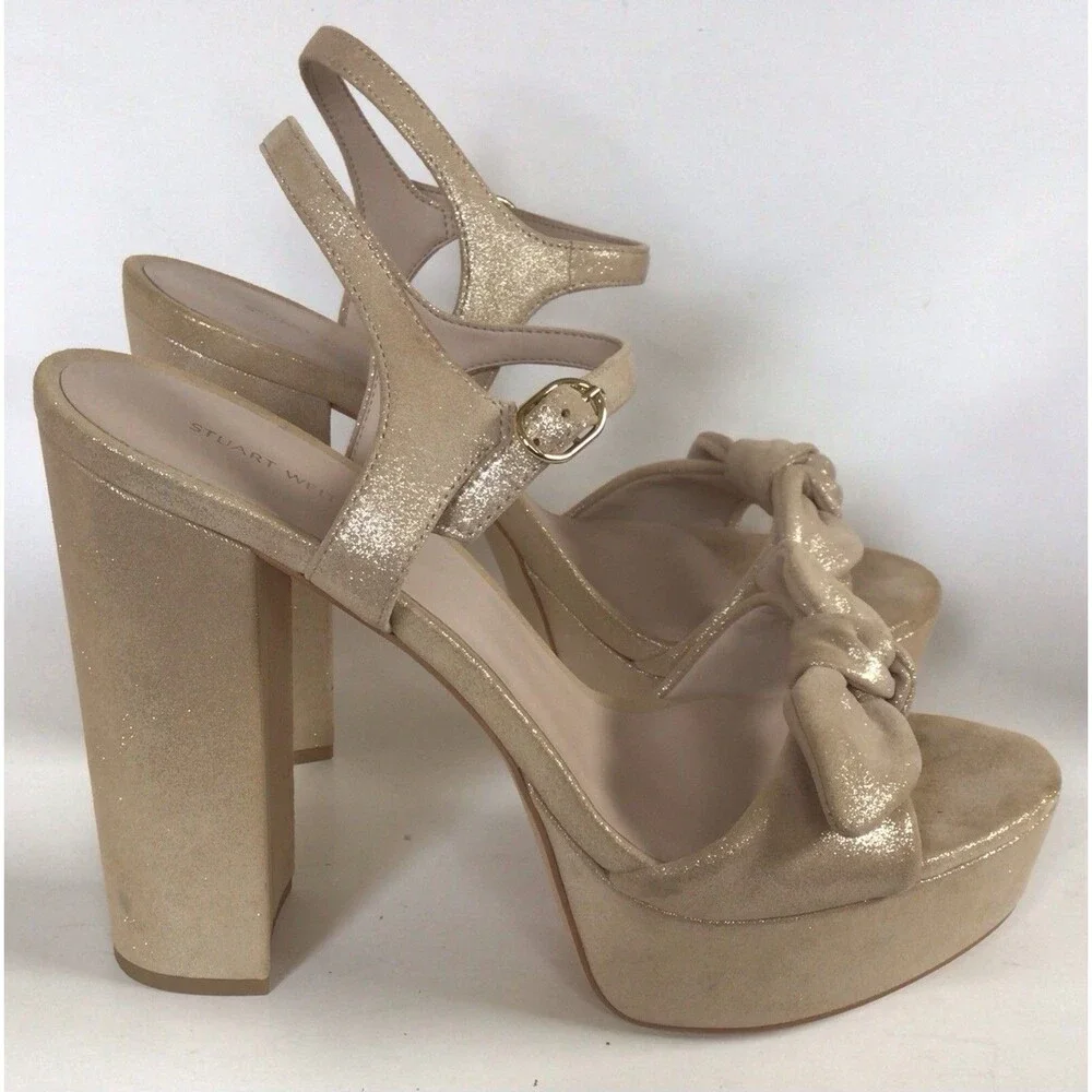 NEW STUART WEITZMAN Bandeau 130 Platform Sandal, Shimmering Gold (Size 11.5 B)